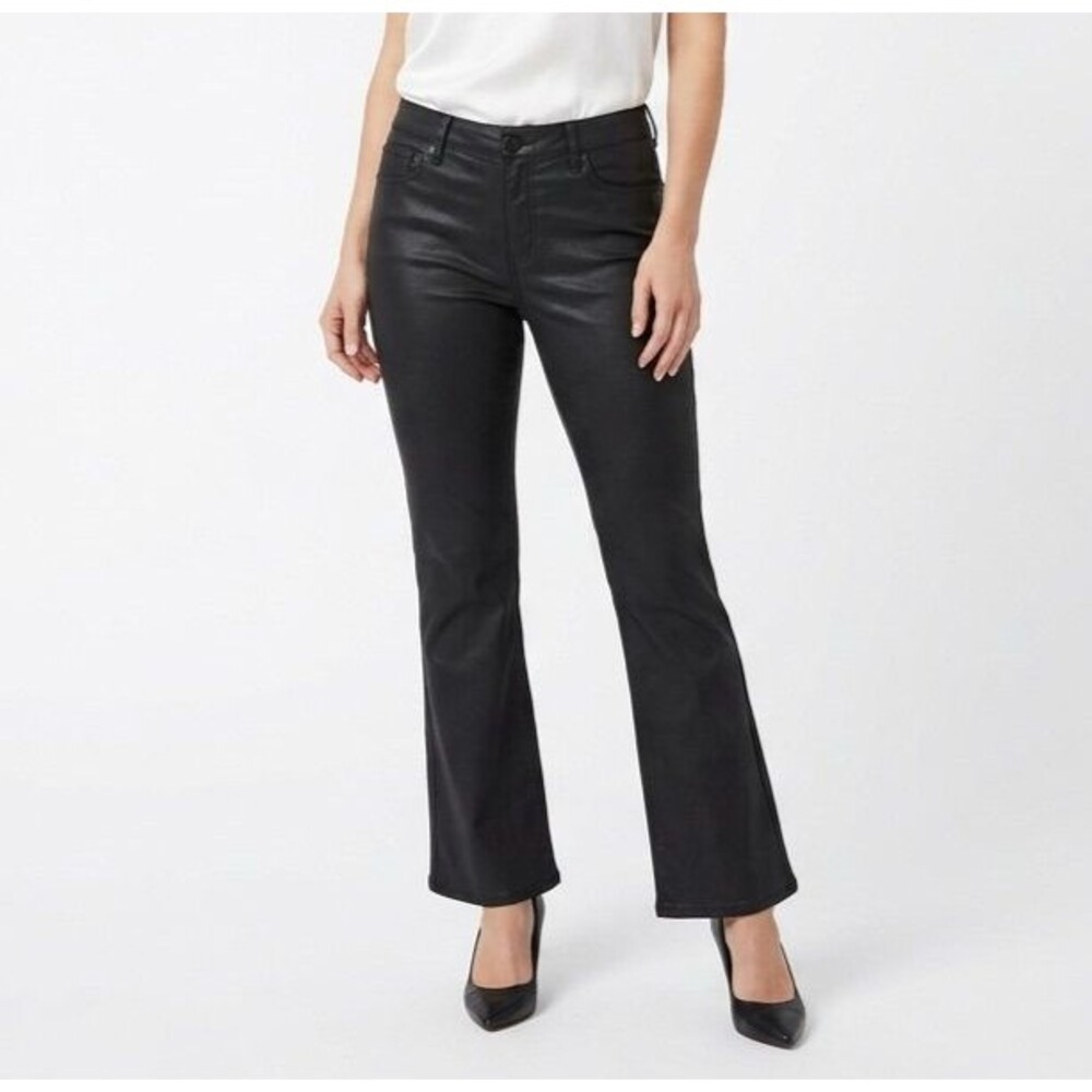 WHBM White House Black Market Coated Kick Flare Jeans Womens 12 Black High Rise